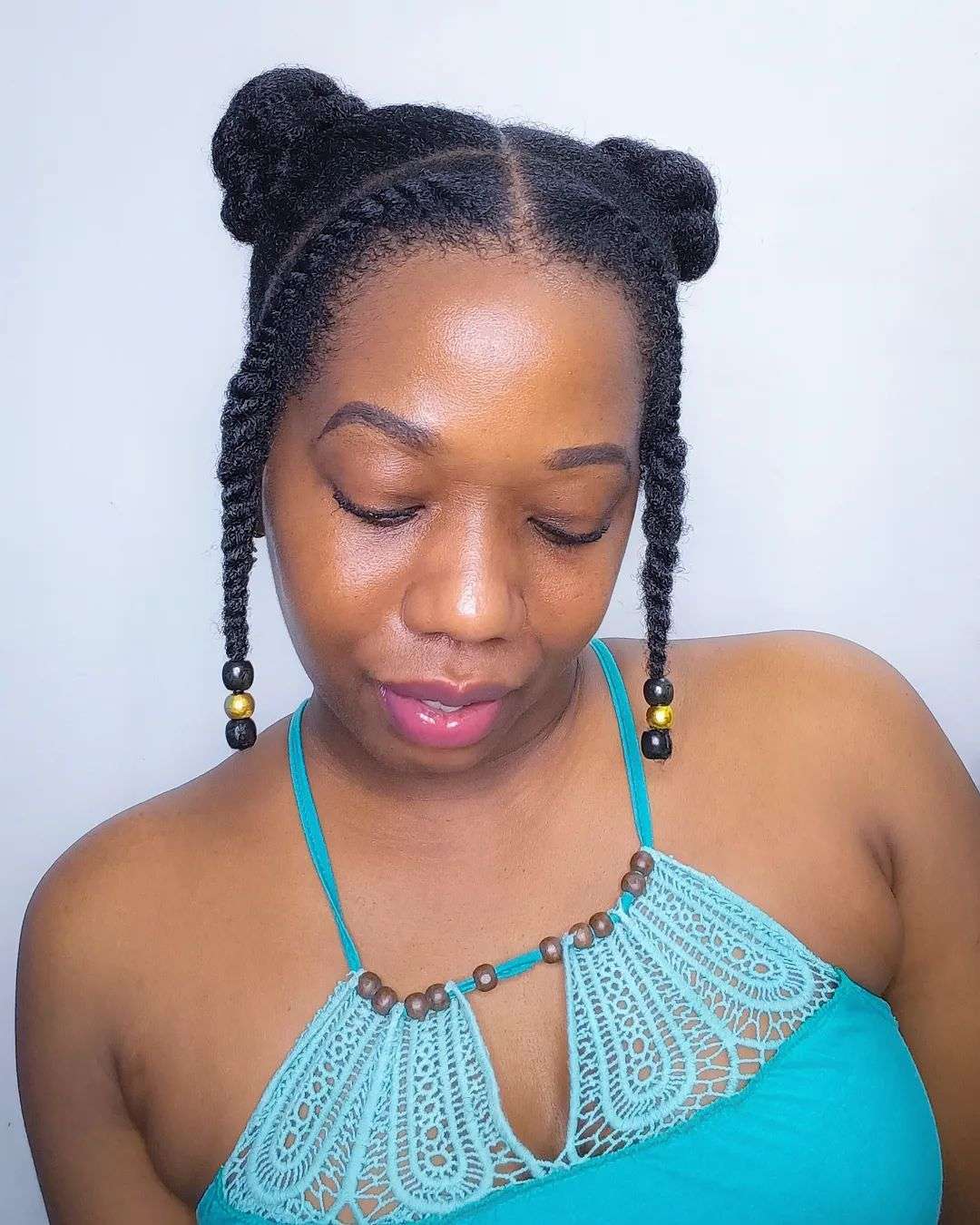 Double braids with beads for a bohemian look