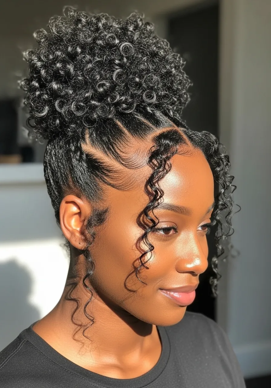 Braided updo with defined curls for elegance