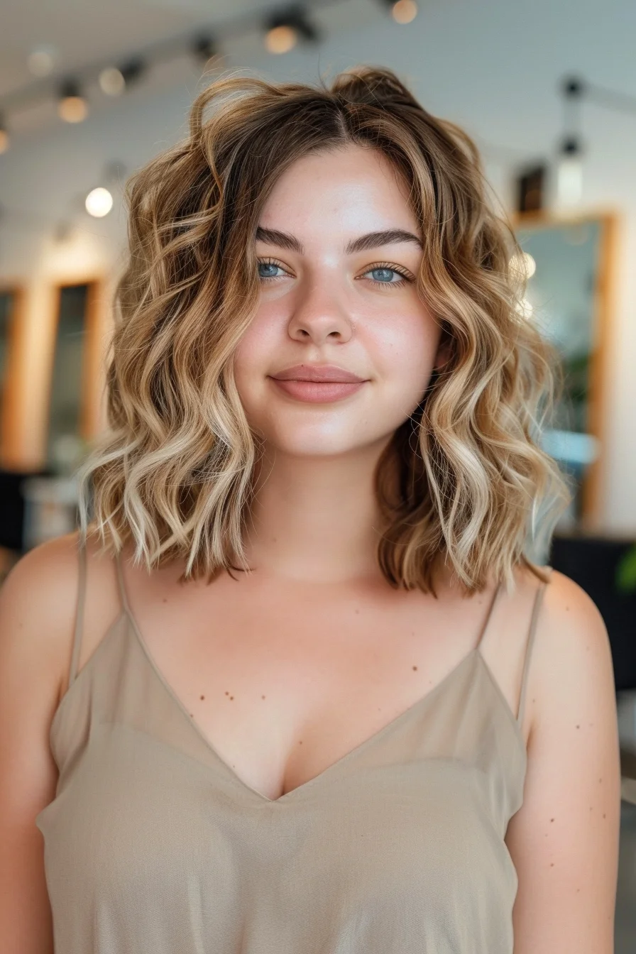Textured waves with balayage highlights for dimension