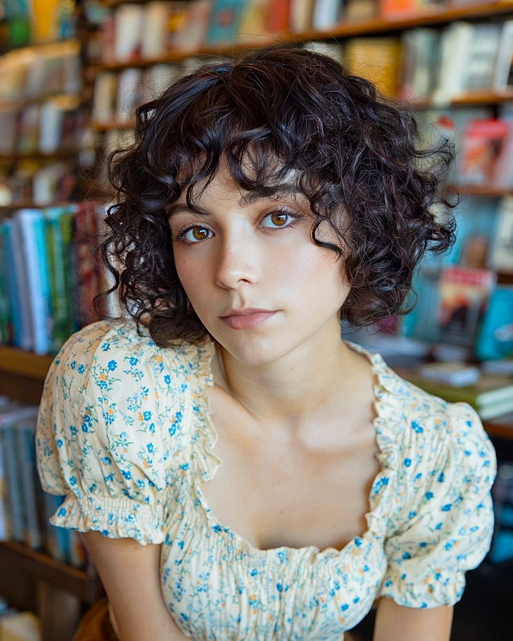 Playful curly shag with bangs for volume