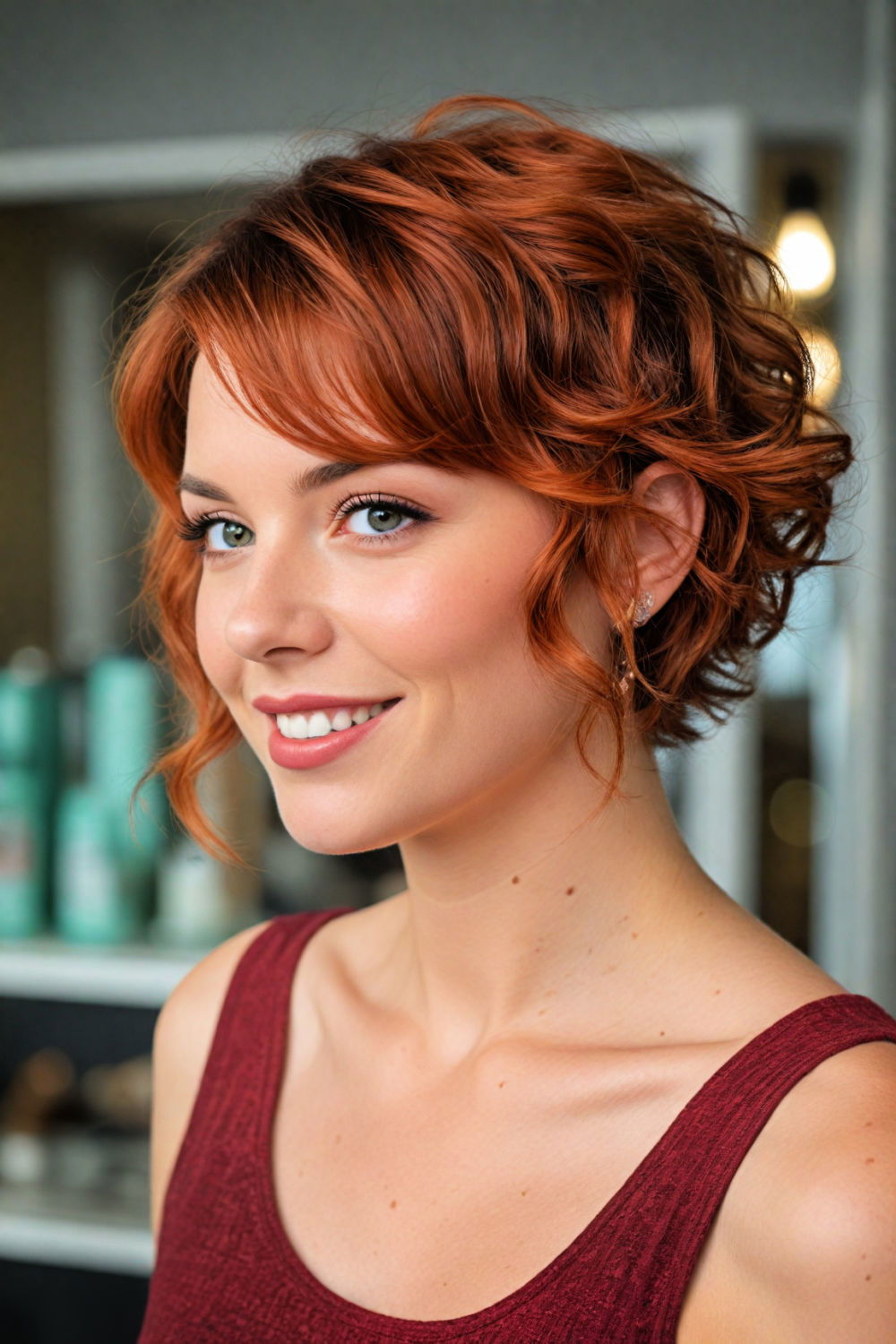 Playful curly crop with highlights for vibrant style