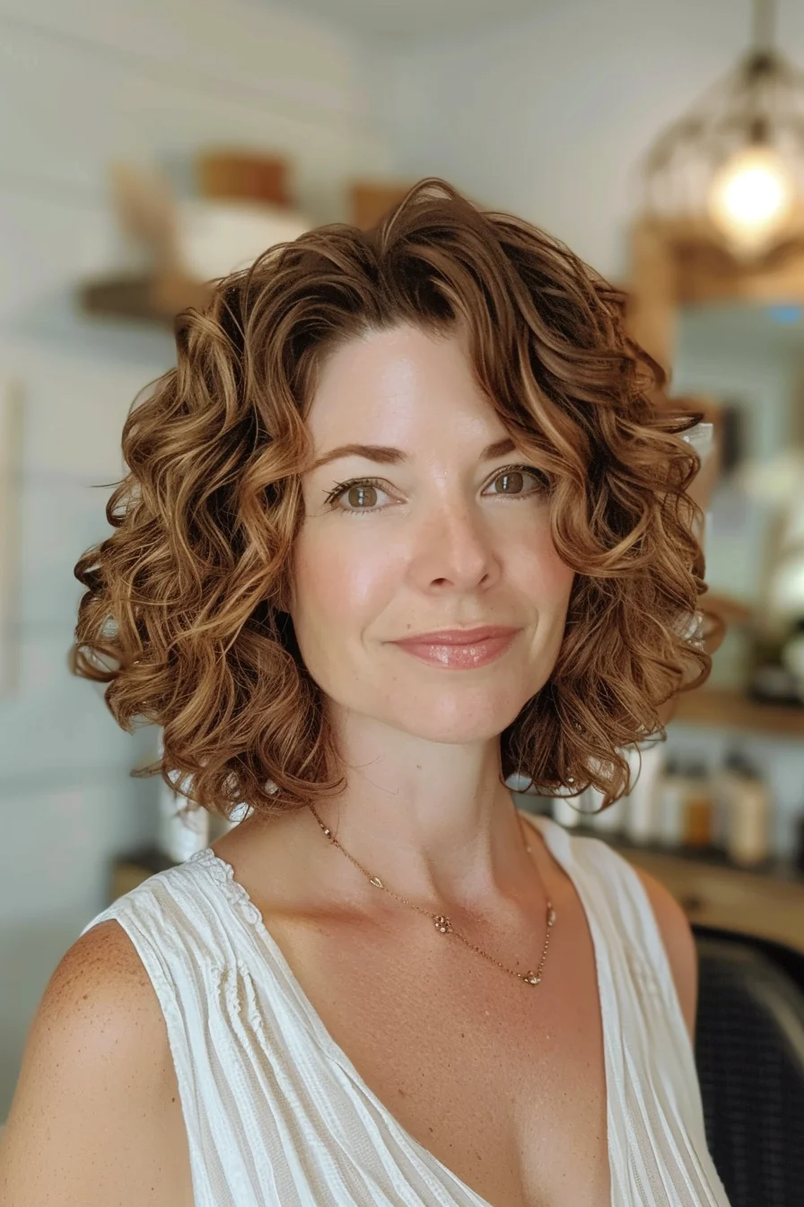 Voluminous curls with soft layers for added depth