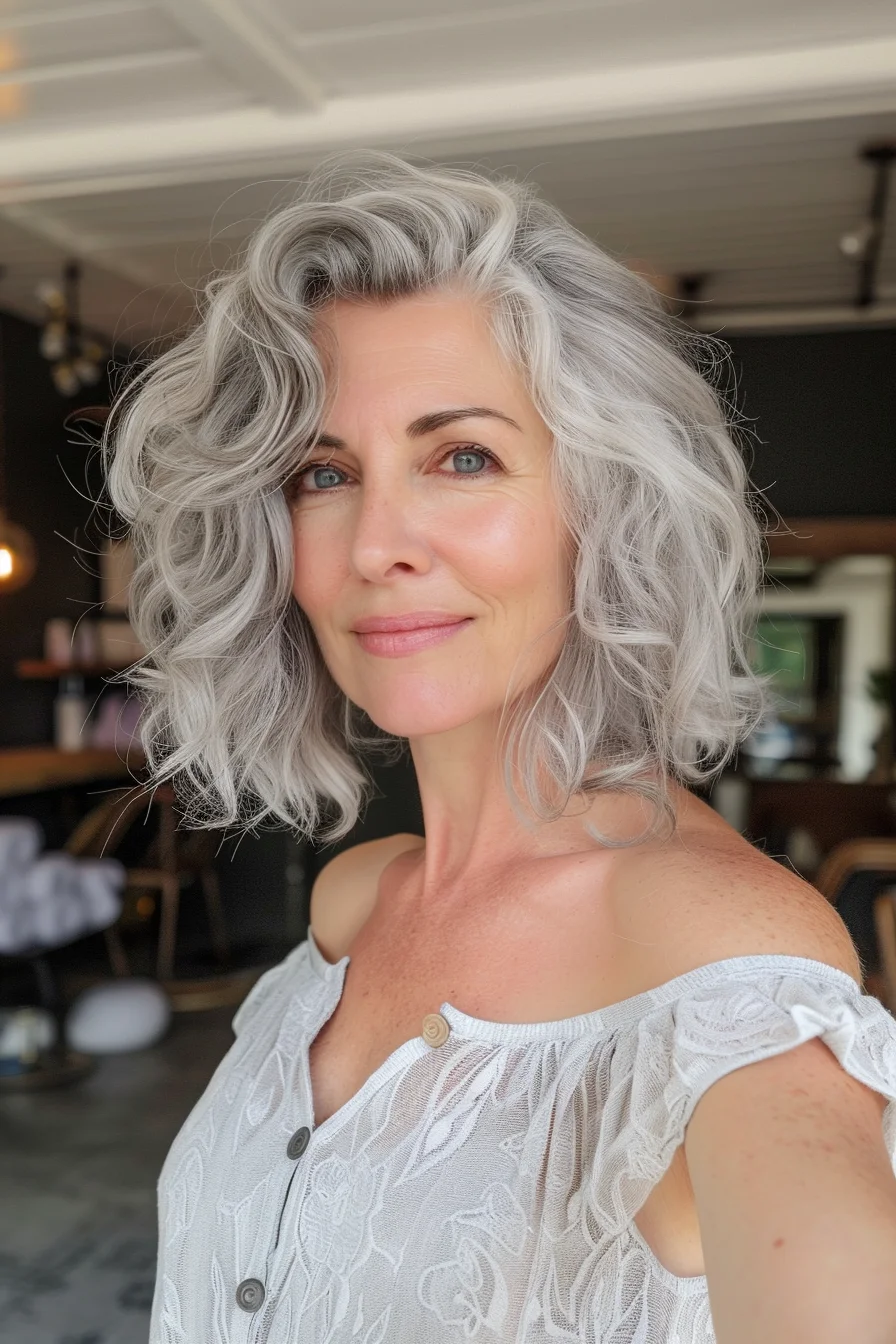 Elegant gray curly bob for timeless sophistication