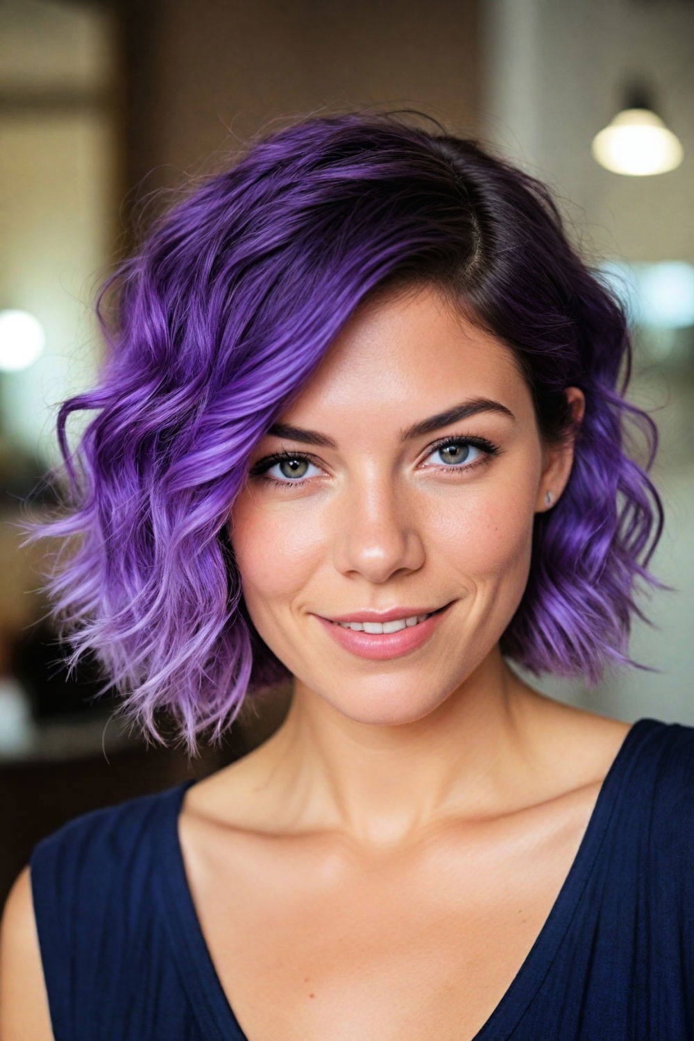 Vibrant purple wavy bob for a bold statement
