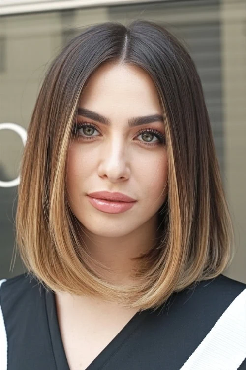 Sleek ombre bob with middle part