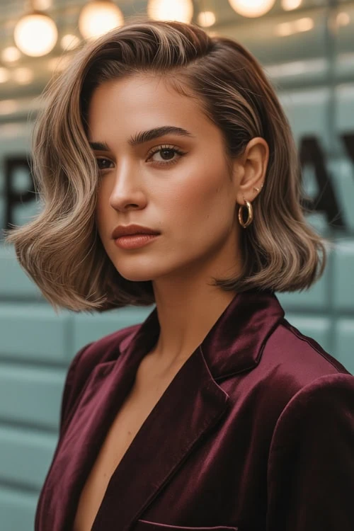 Textured bob hairstyle with soft waves