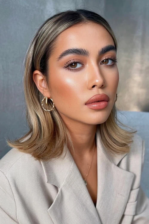 Center-parted bob with smooth finish