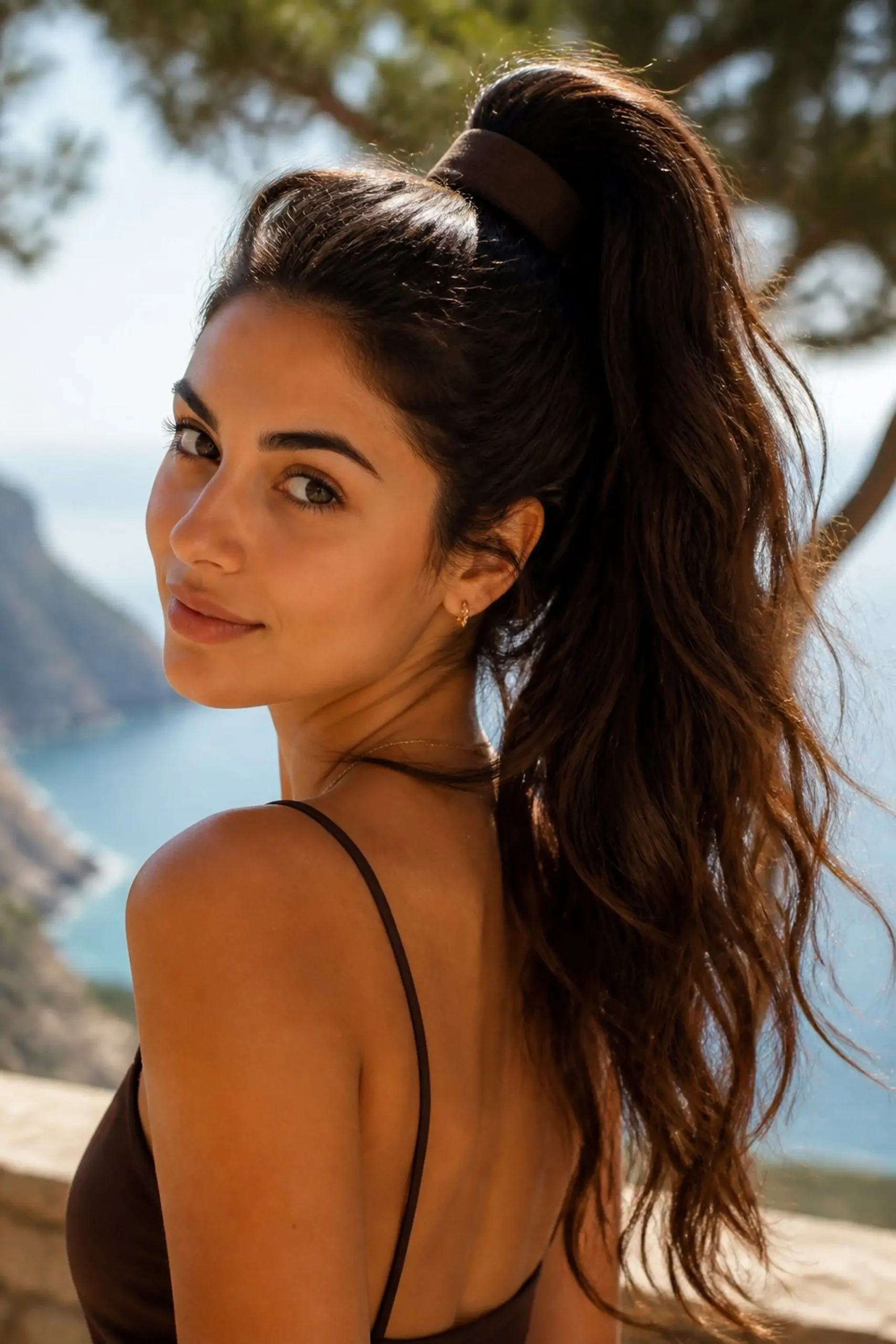 High ponytail with volume and waves