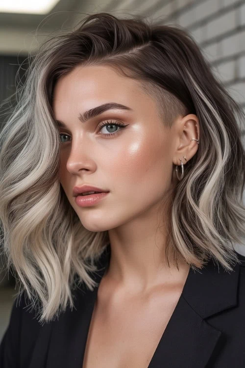 Undercut bob with platinum highlights