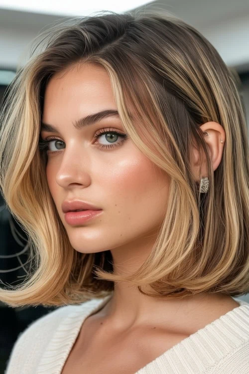 Soft blonde bob with shadow roots