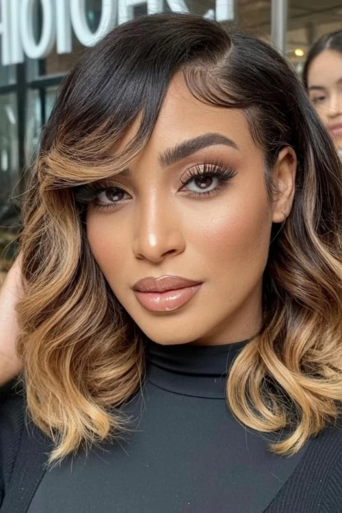 Bob hairstyle with honey highlights