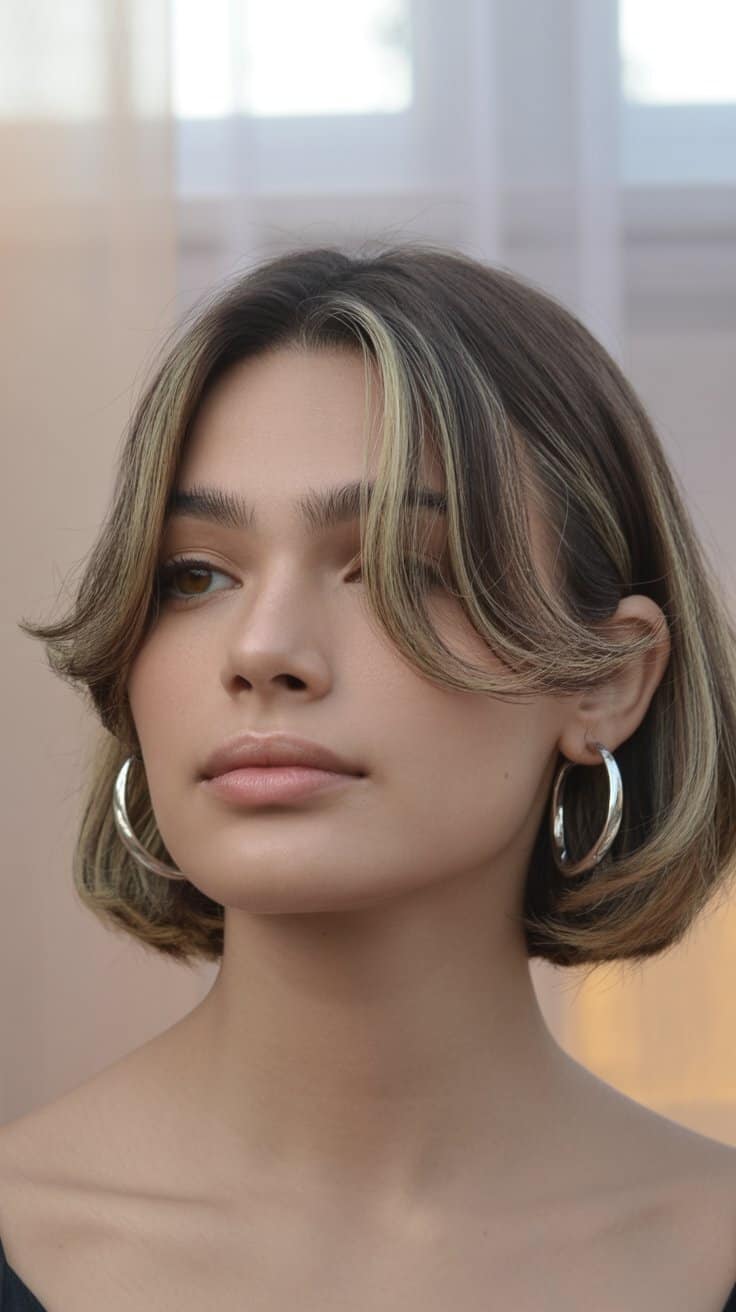 Short bob with curtain bangs