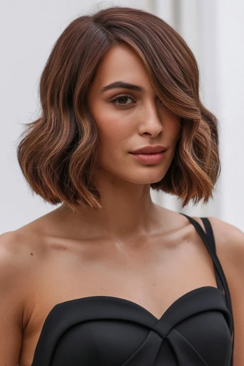 Wavy lob with subtle highlights