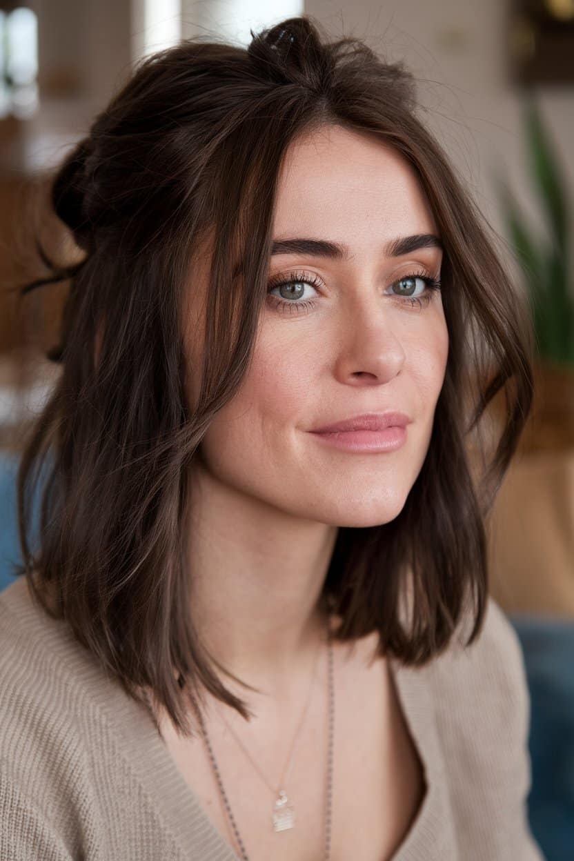 Half-up style with tousled texture