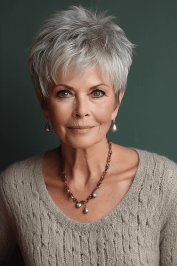 Texture-rich silver pixie cut
