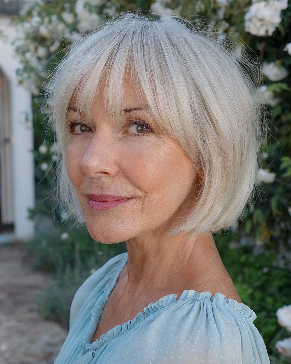 Classic bob haircut with bangs for older women