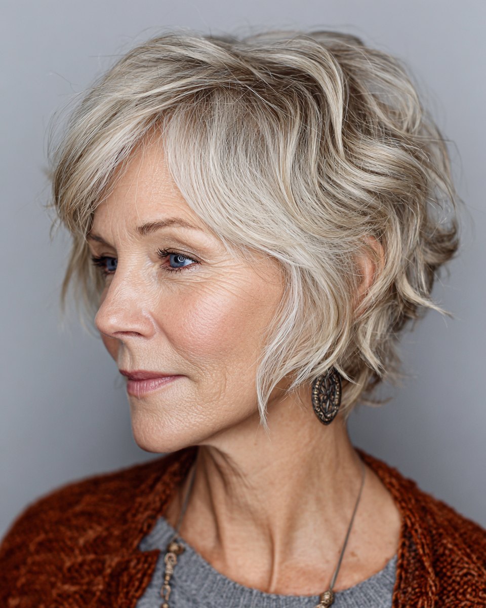 Layered wavy bob cut for mature women