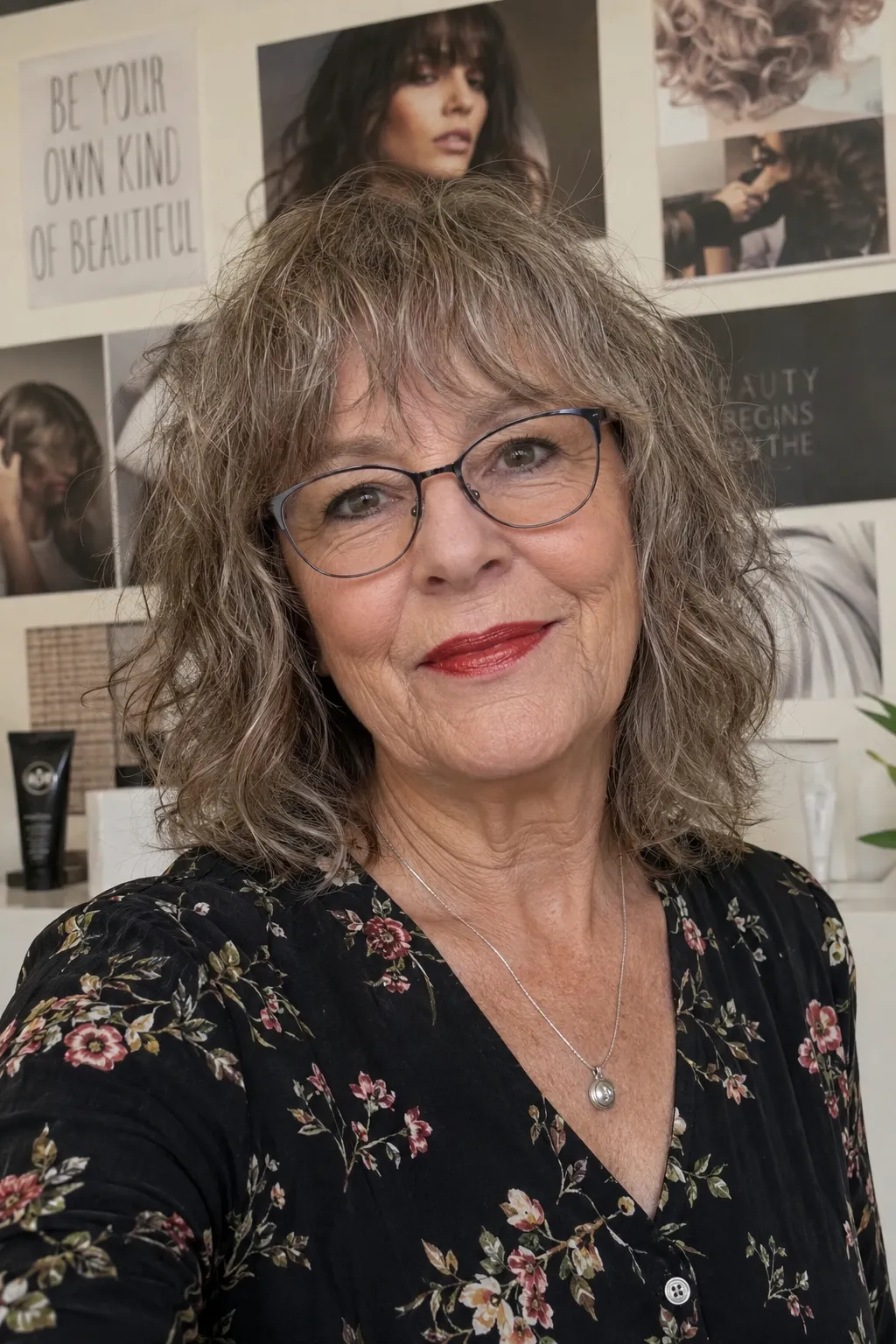 Textured shag with natural curls for older women