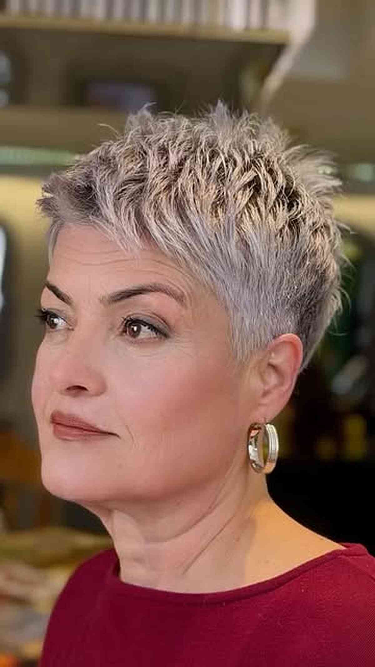 Edgy textured pixie cut for older women