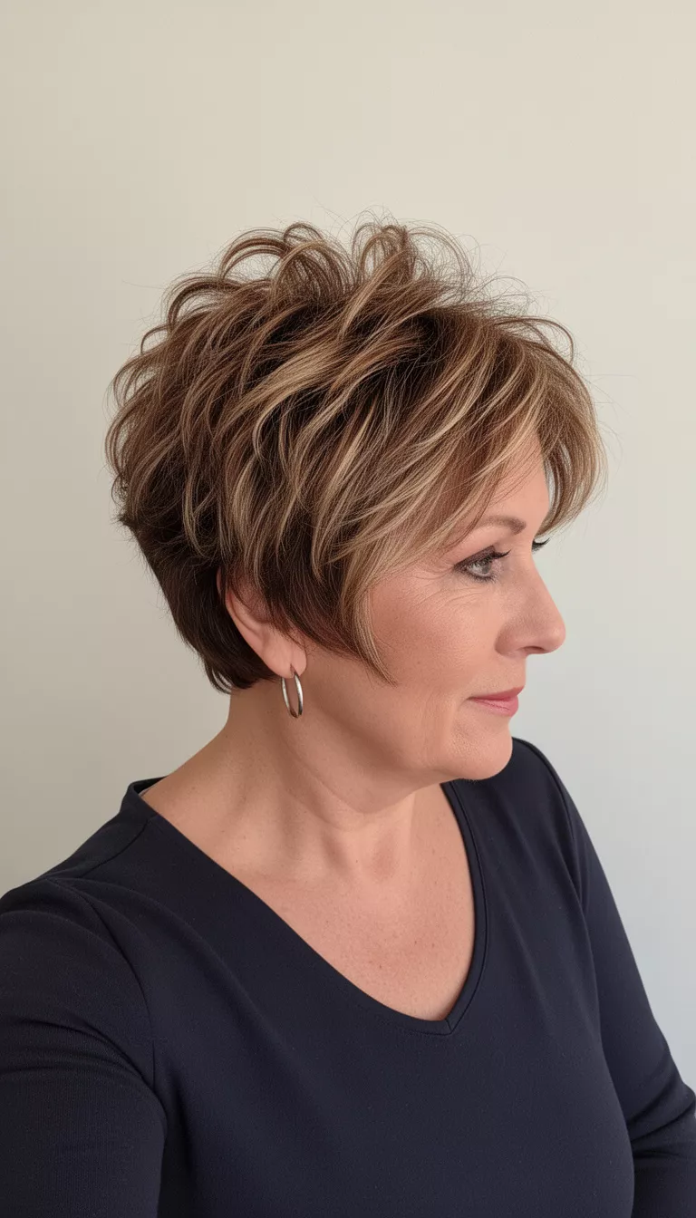 Textured pixie with blonde highlights