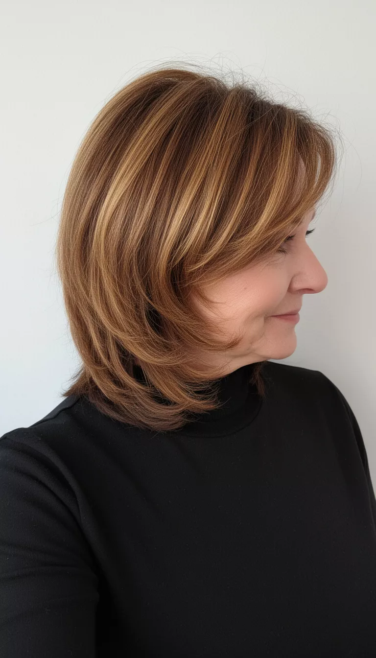 Golden brown layered cut with soft texture