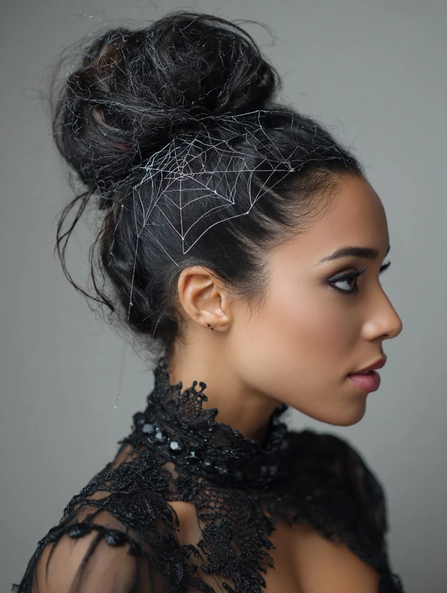 Elegant spiderweb updo for Halloween