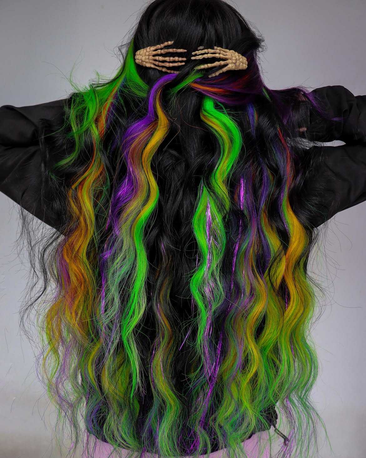 Colorful rainbow waves with skeleton hand clips