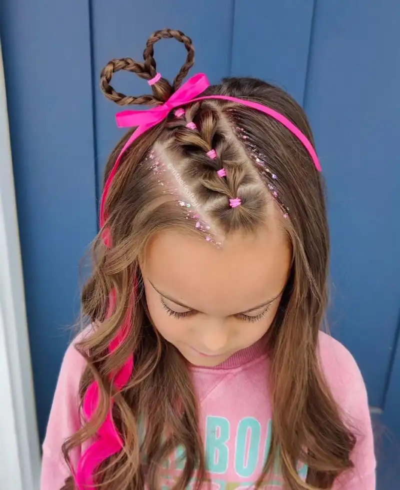 Charming heart braids with pink accents for kids