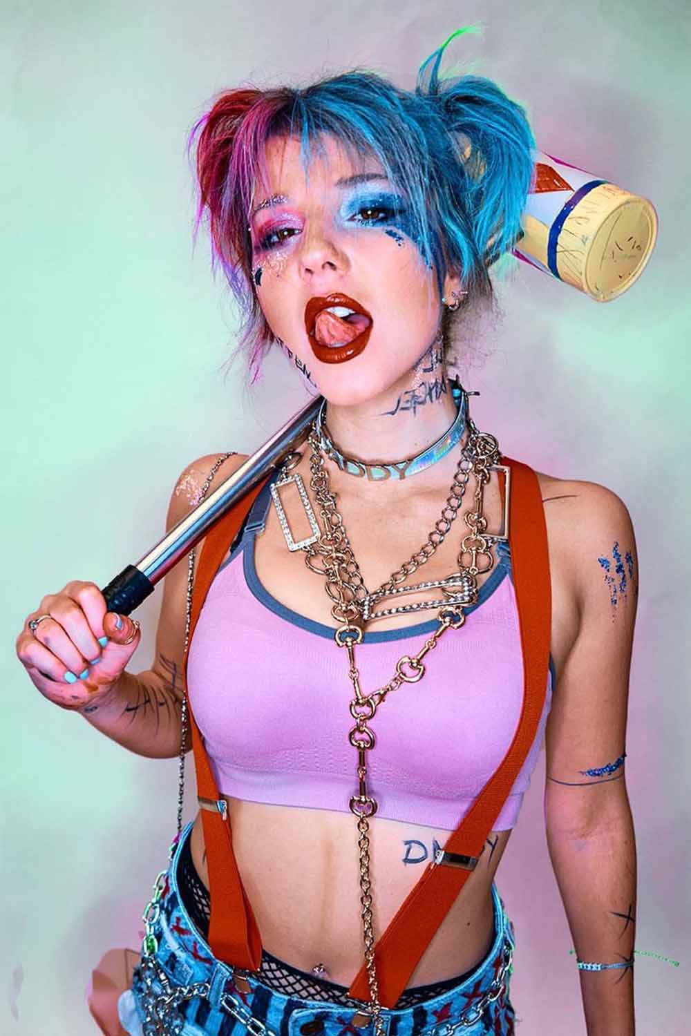 Vibrant punk pigtails with color contrast