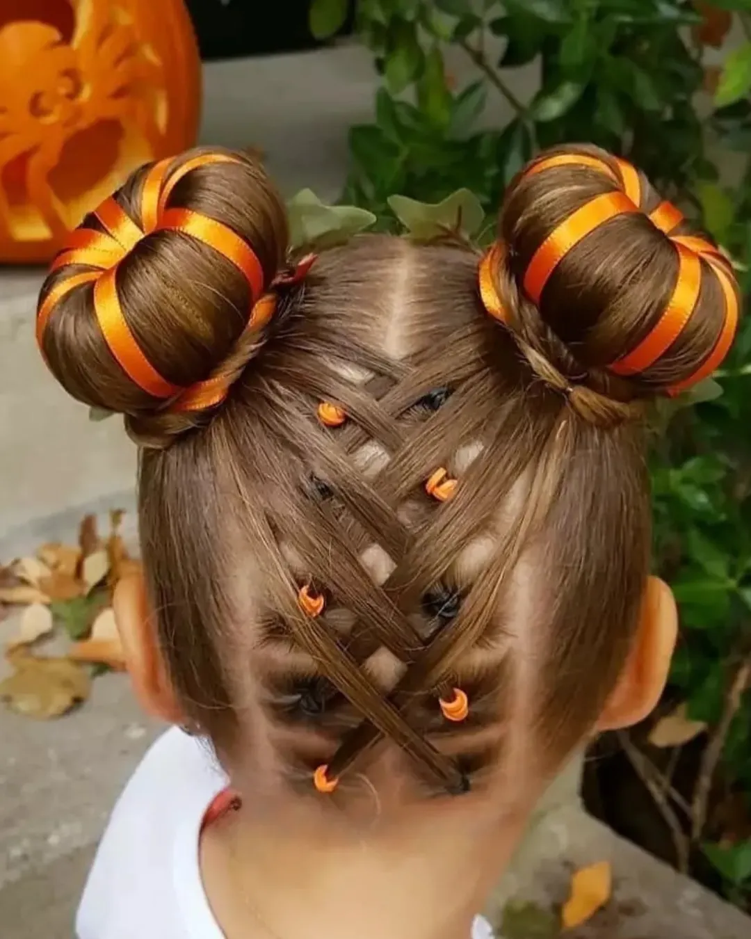 Pumpkin buns with orange ribbon accents