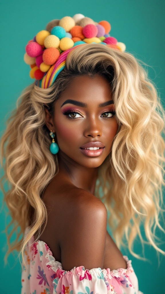 Voluminous honey blonde curls with vibrant texture