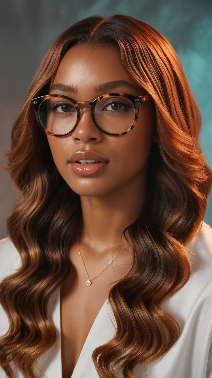 Glossy waves with honey blonde highlights