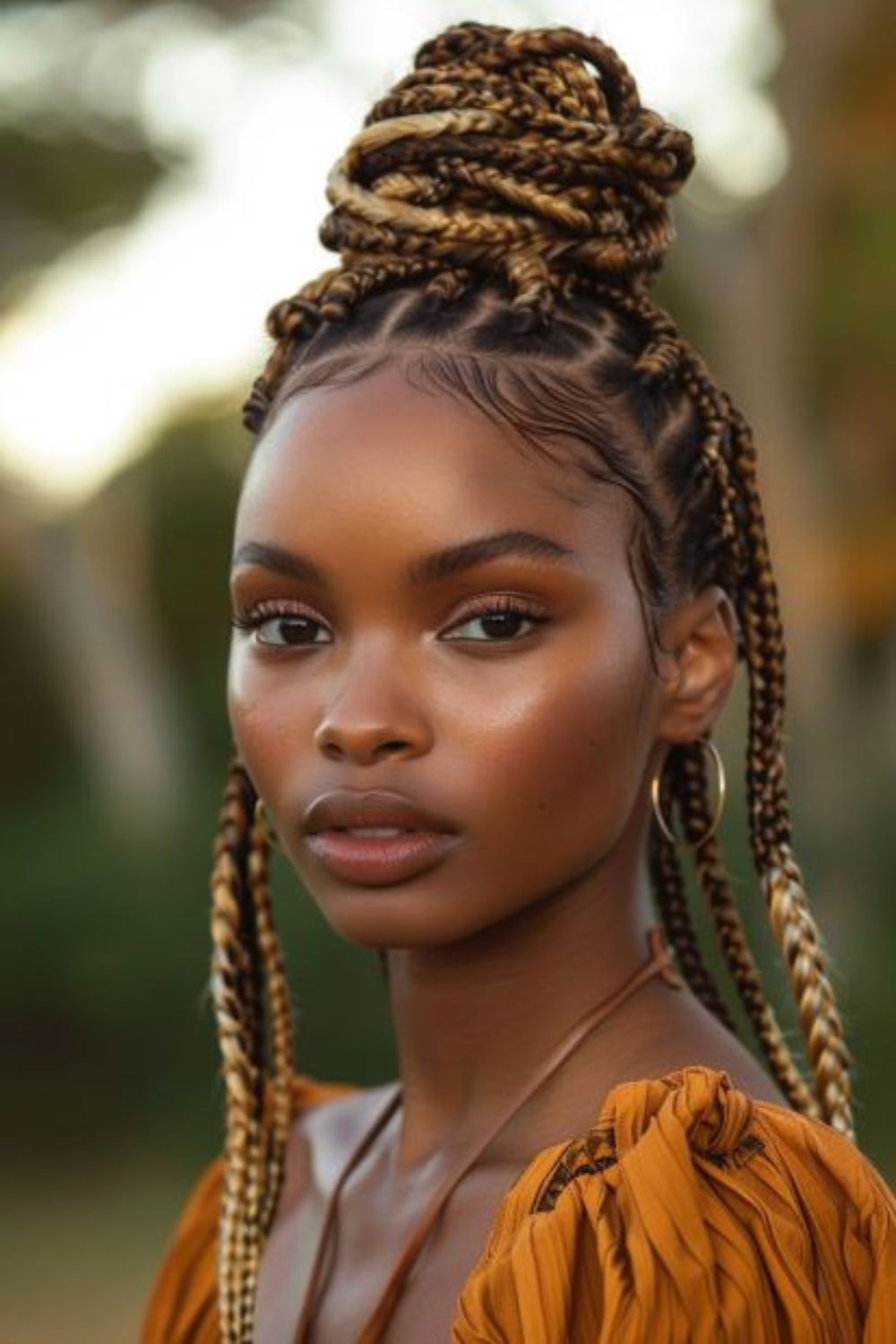 Braided updo with honey blonde highlights