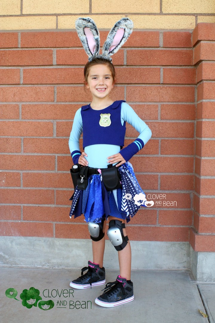 Playful police bunny costume, vibrant and fun