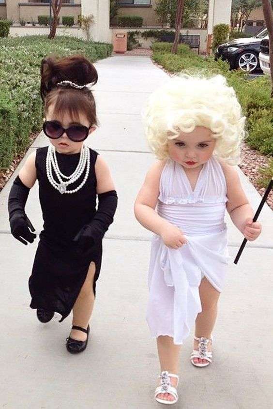 Classic Hollywood costumes, black and white dresses