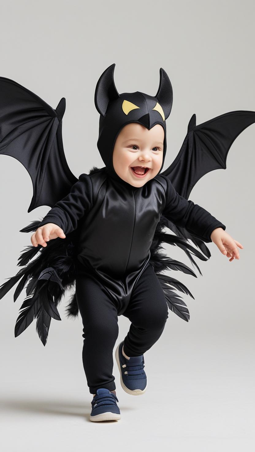 Bat costume, black wings and headpiece