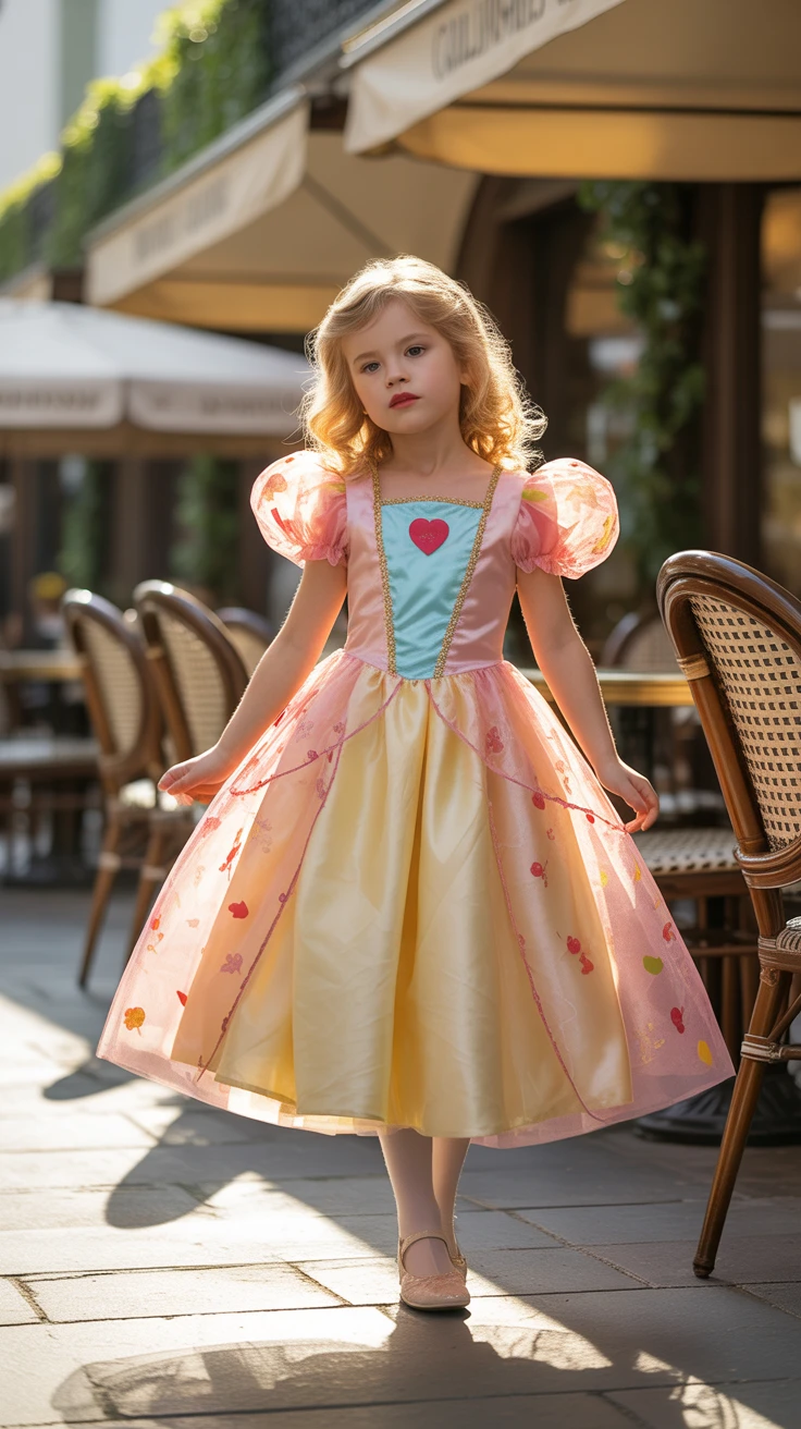 Heart princess costume, pastel gown with puff sleeves