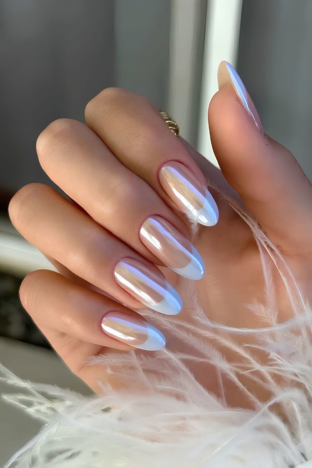 Classic French with white and blue on almond nails
