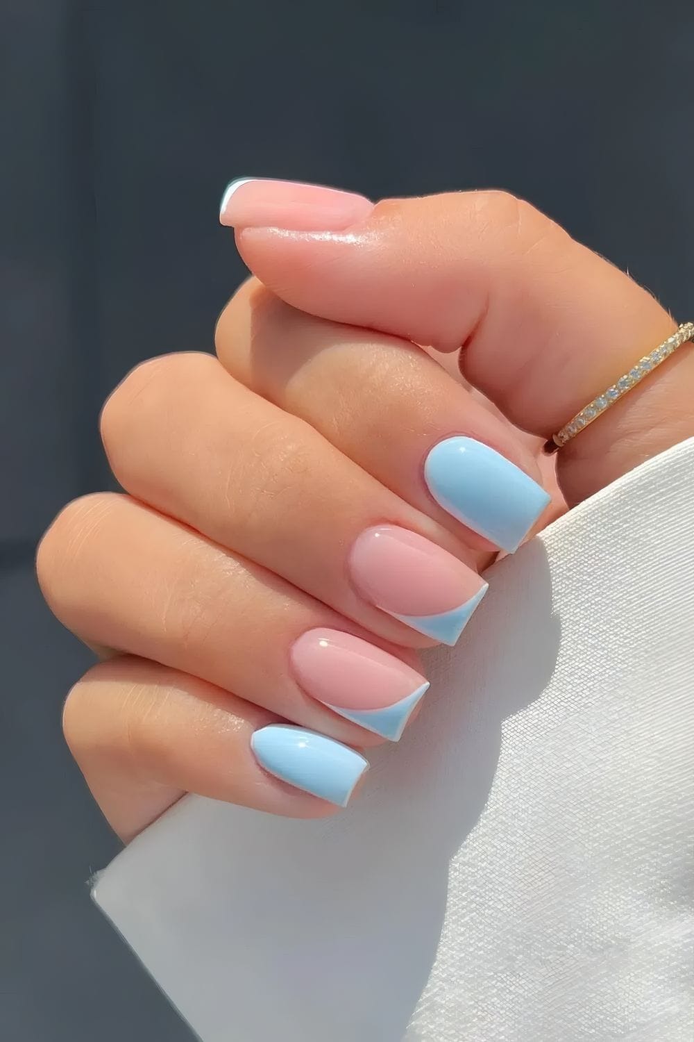 Chic pastel blue and pink nails