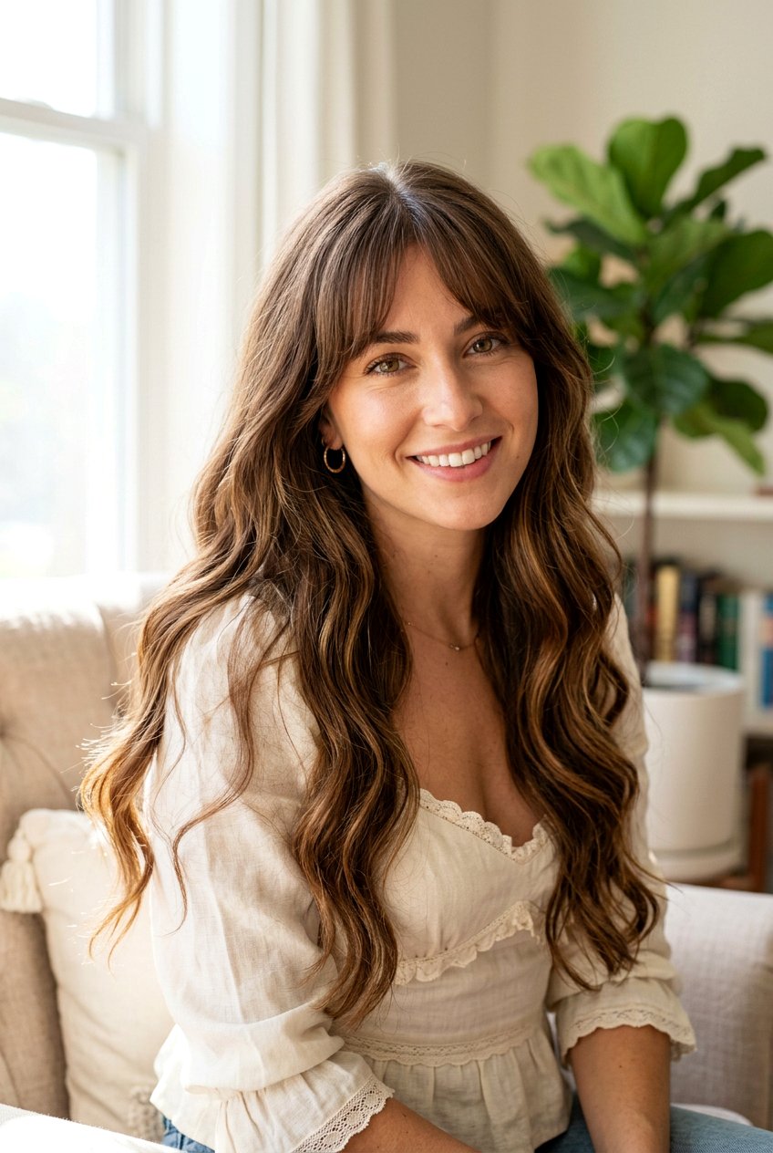 Bohemian waves with natural bangs