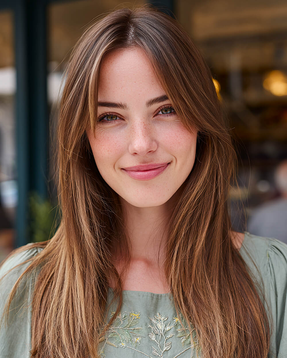 Soft layered hair with long bangs
