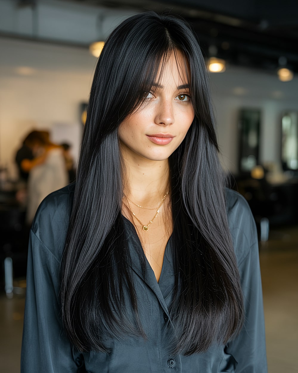 Long layers with curtain bangs