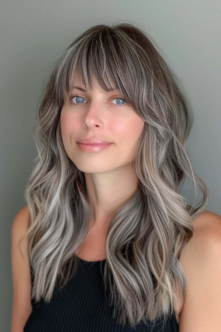 Wavy hair with ashy highlights