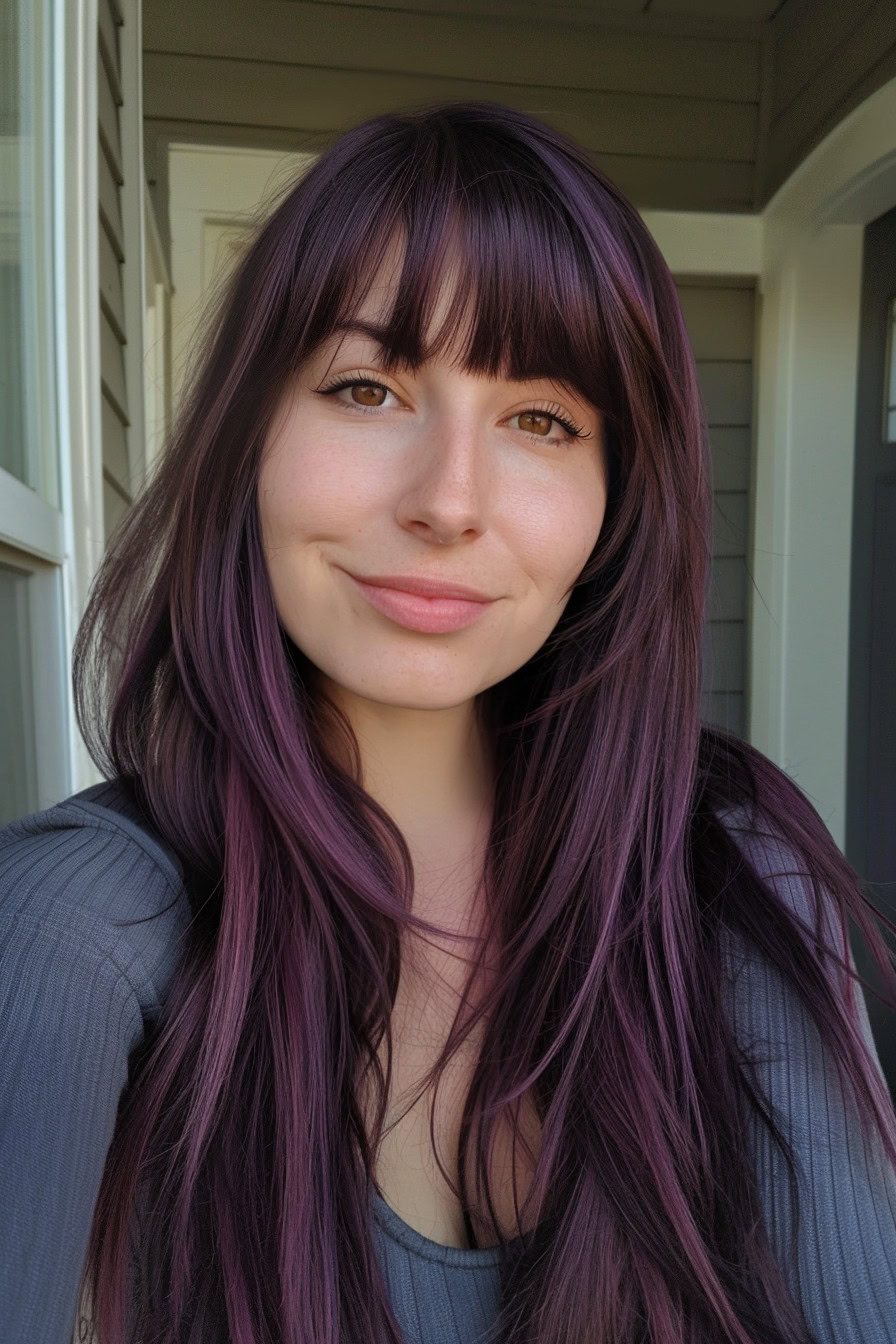 Violet layers with blunt bangs