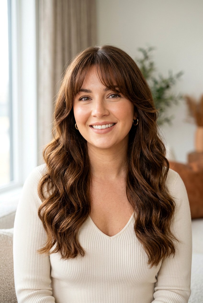Soft waves with curtain bangs
