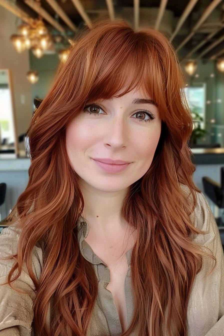 Copper waves with textured bangs