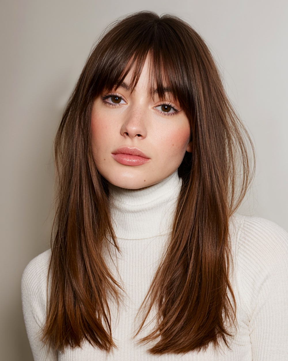 Sleek layers with natural bangs