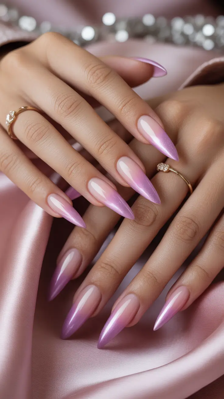 Pastel pink ombre stiletto nails, delicate and dreamy nail art