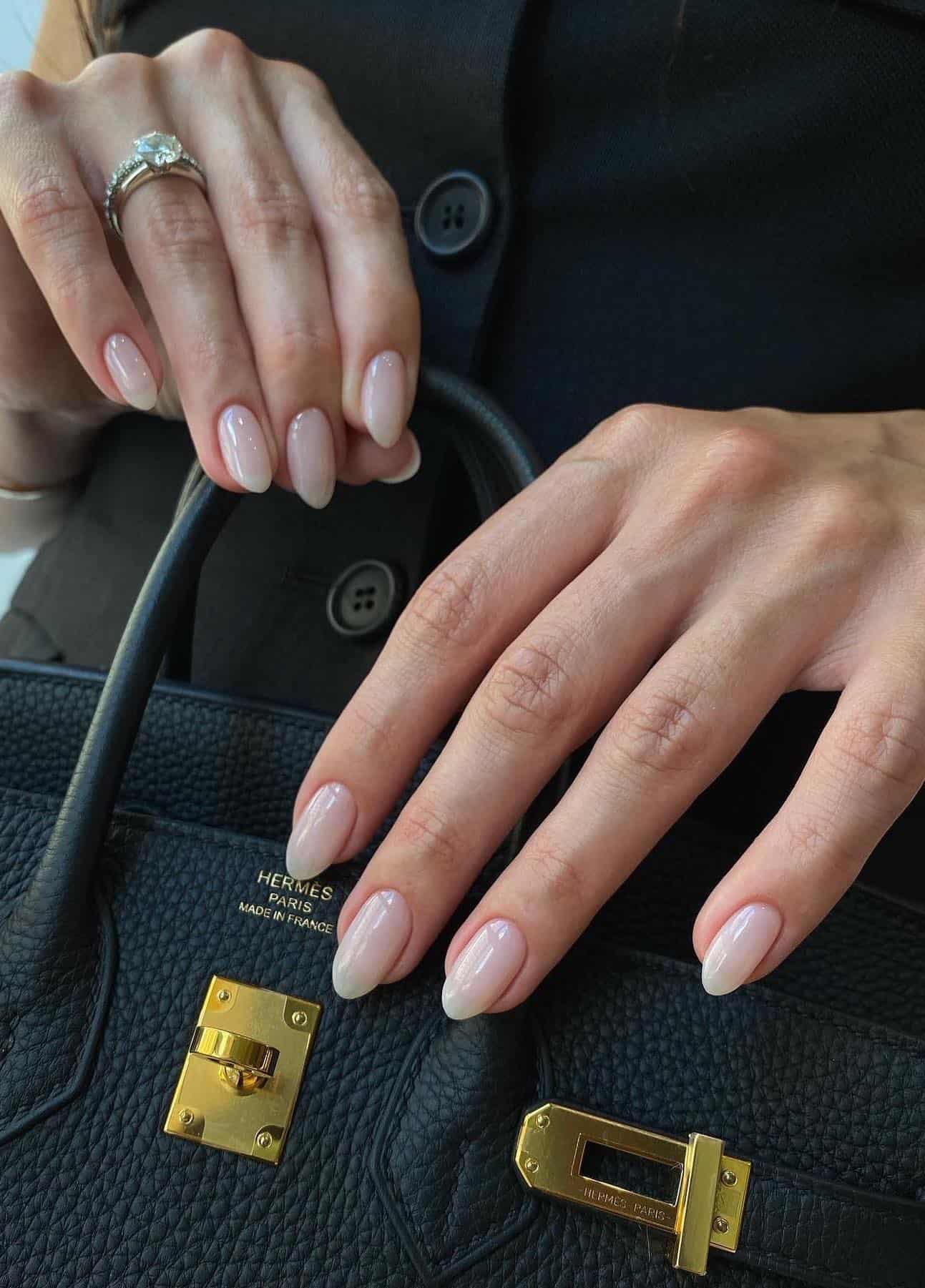 Soft pink almond nails, minimalist elegance