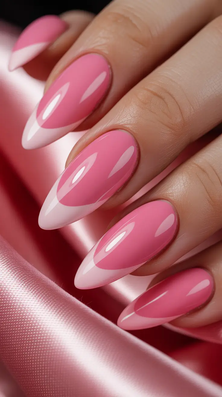 Pink and white ombre almond nails, soft and elegant